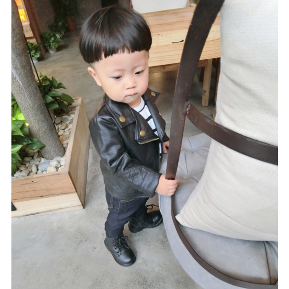 Spring and Autumn and the Wind PU Leather Leather Coat Baby Boys and Girls Short Children Jacket L0924