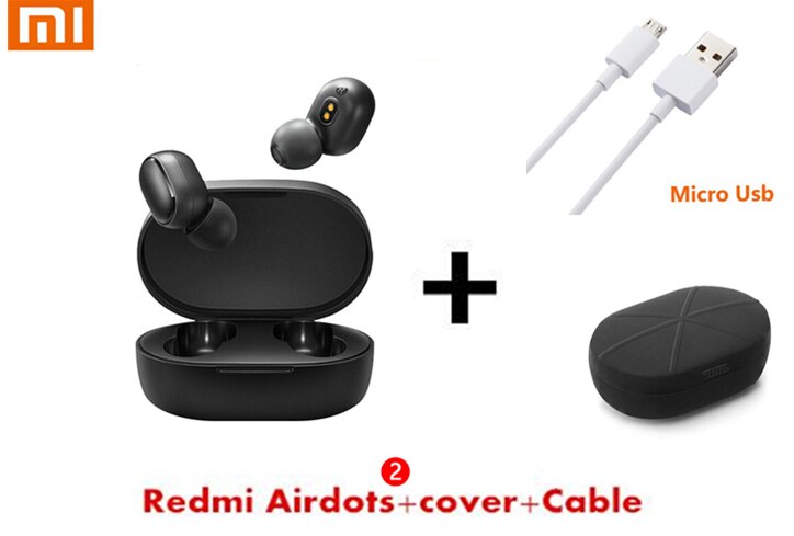 Original Xiaomi Redmi Airdots 2 TWS Earphone Wireless bluetooth 5.0 With Mic Handsfree Earbuds AI Control headset: Airdots 2 black case