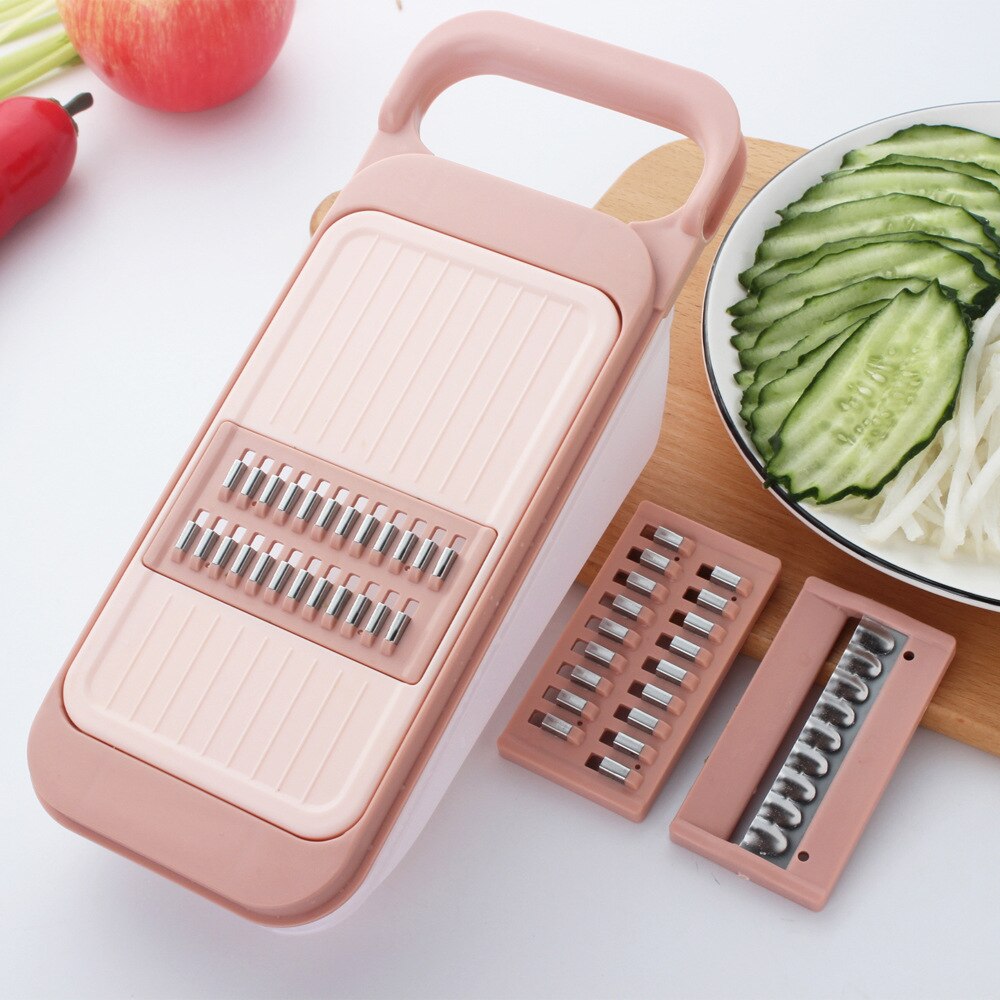 Multi-Function Vegetable Cutting Artifact Potato Shredding Machine Onion Chopper Fruit Cutting Machine Kitchen Tools: Light pink 3pcs