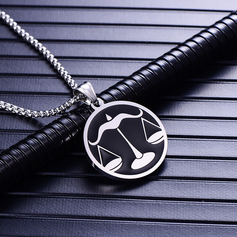 Zodiac sign 12 constellation pendants necklace men stainless steel male accessories simple silver necklace chains: K