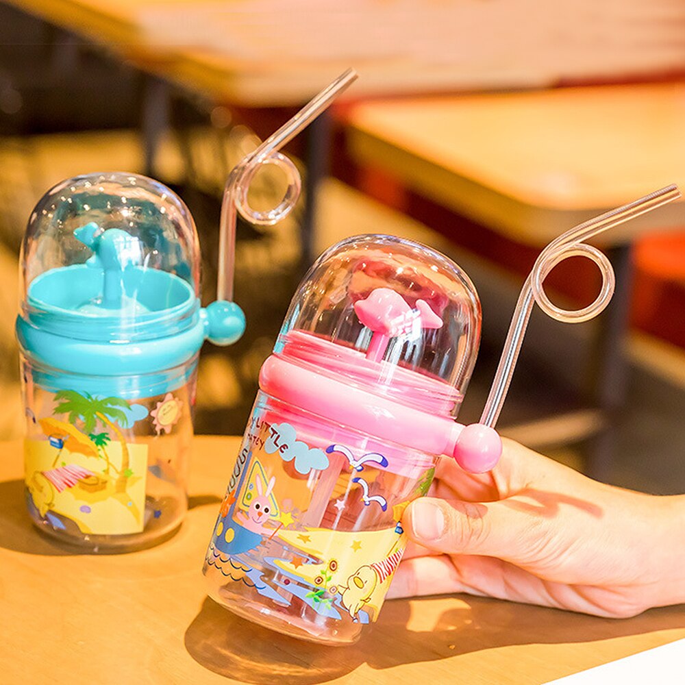 250ml børn vandspray kop tegneserie hval baby fodring kopper med halm vandflaske udendørs krus