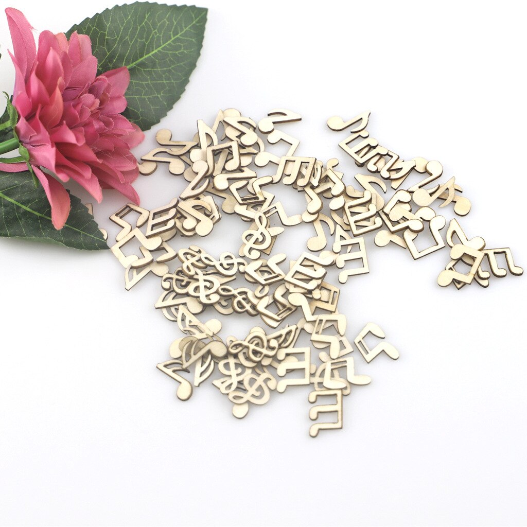 100Pcs Wood Cutouts Music Craft Embellishments Notes Unfinished Wood Ornaments for Wedding Music Themed Party Decoration