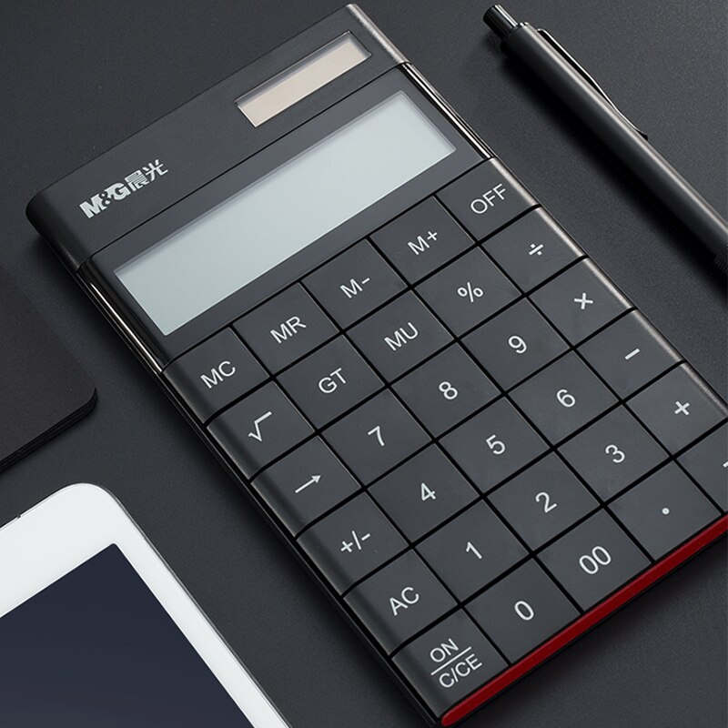 Calculadora de tableta portátil Solar para estudiantes con botones grandes de oficina, Color caramelo lindo, multifuncional grande de 12 dígitos: Negro