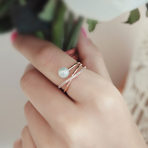 Vrouwen delicate Zirkoon parels open Verstelbare Ringen Galvaniseren Goud Zilver Rose Gouden Mooie Koreaanse stijl Fijne Ringen: Rose Gold