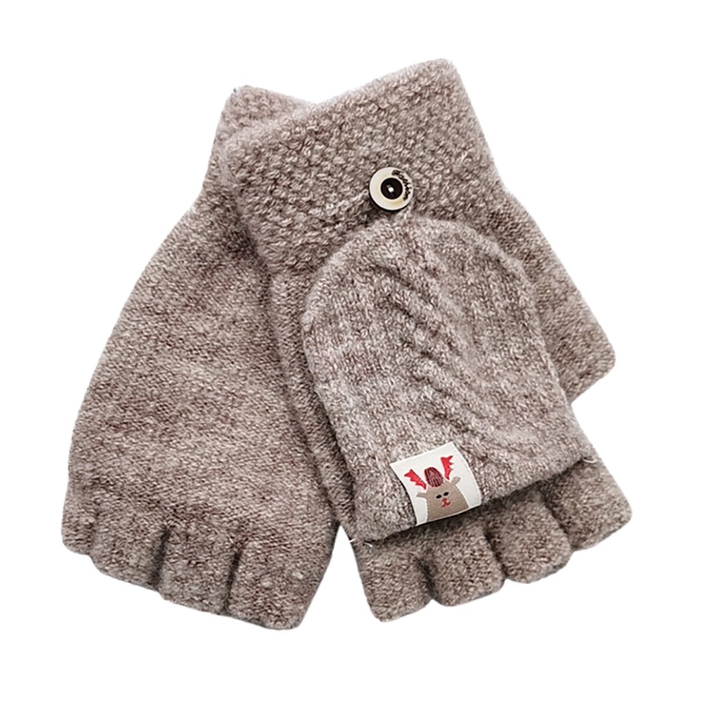 Baby Gloves Winter Kids Toddler Children Kids Winter Warm Knitted Convertible Flip Top Fingerless Gloves baby mittens варежки: Brown