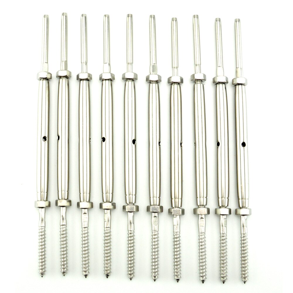 10 PCS 316 Stainless Steel 1/8 " Swage Turnbuckle with Lag Screw Cable Marine Grade