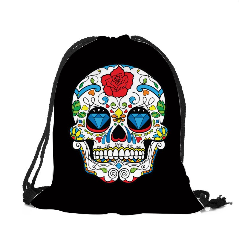 Punk Women Drawstring Bags Backpack Halloween Skull Print Newest Vintage College Students School Bagpack Girls Feminina Sack: 010