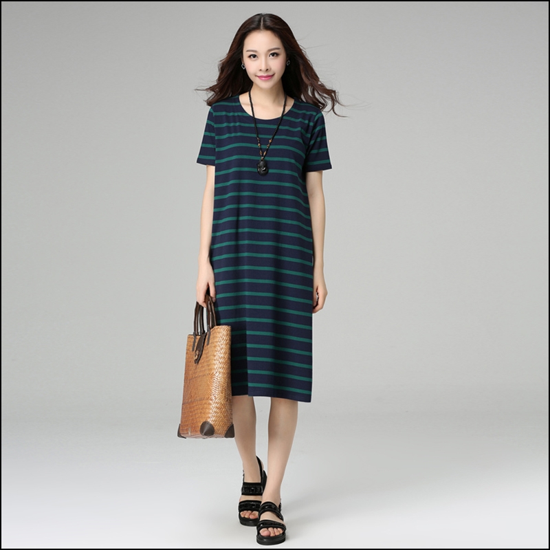 Korean Version Knitted Fat Plus-size Women's Summer Fat MM Stripes Long Thin Cotton ZZ011 S