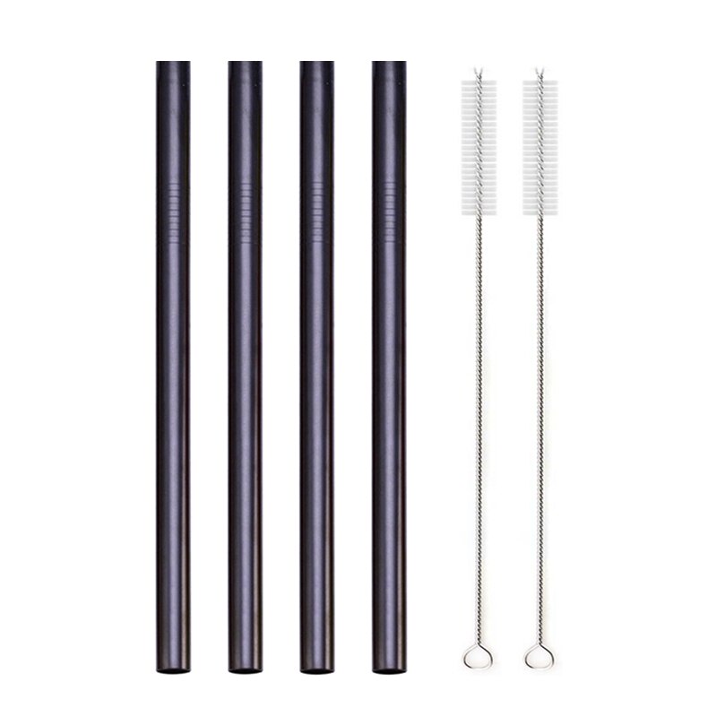 Large 12mm Bubble Tea Milkshake Straw Reusable Metal Straw 304 Stainless Steel Drinking Straws Set Bar Boba Straight Straw Tubes: Black 6pcs set