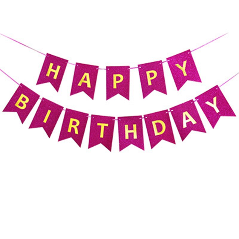 Happy birthday letter glitter paper banner pull flag children's day party party baby shower decoration: rose red