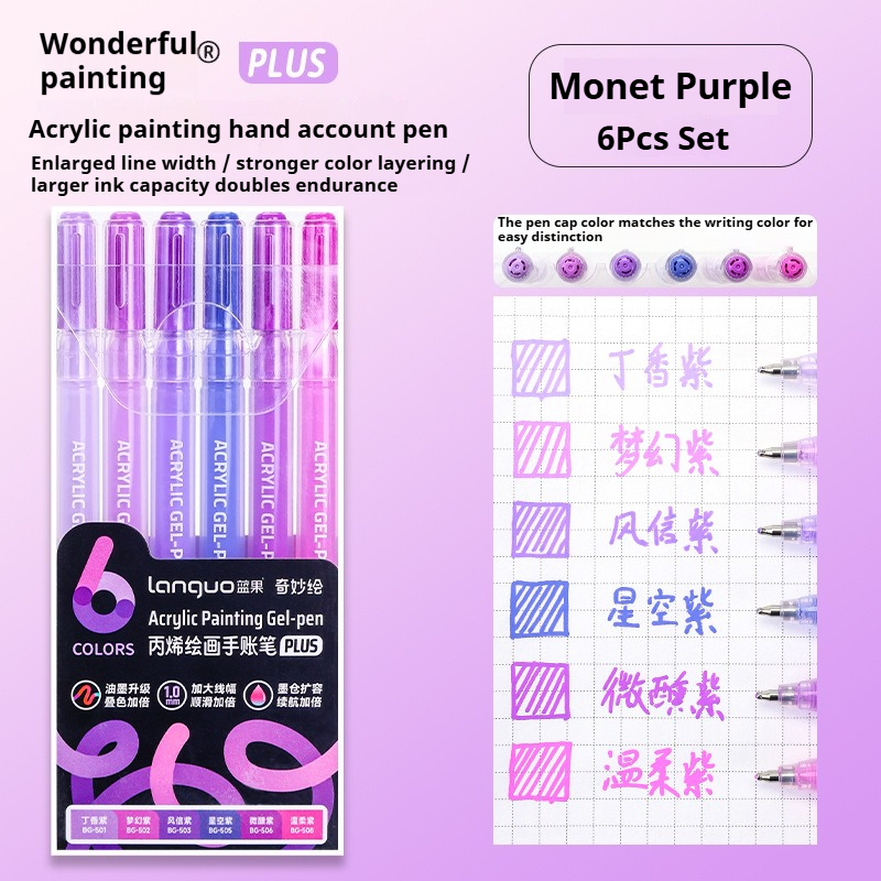 Languo 6Pcs/set Acrylic Painting Handbook Pens Multi-Color Gel Pen Student Neutral Pen Writing Drawing Marker Pens Stationery: Blue