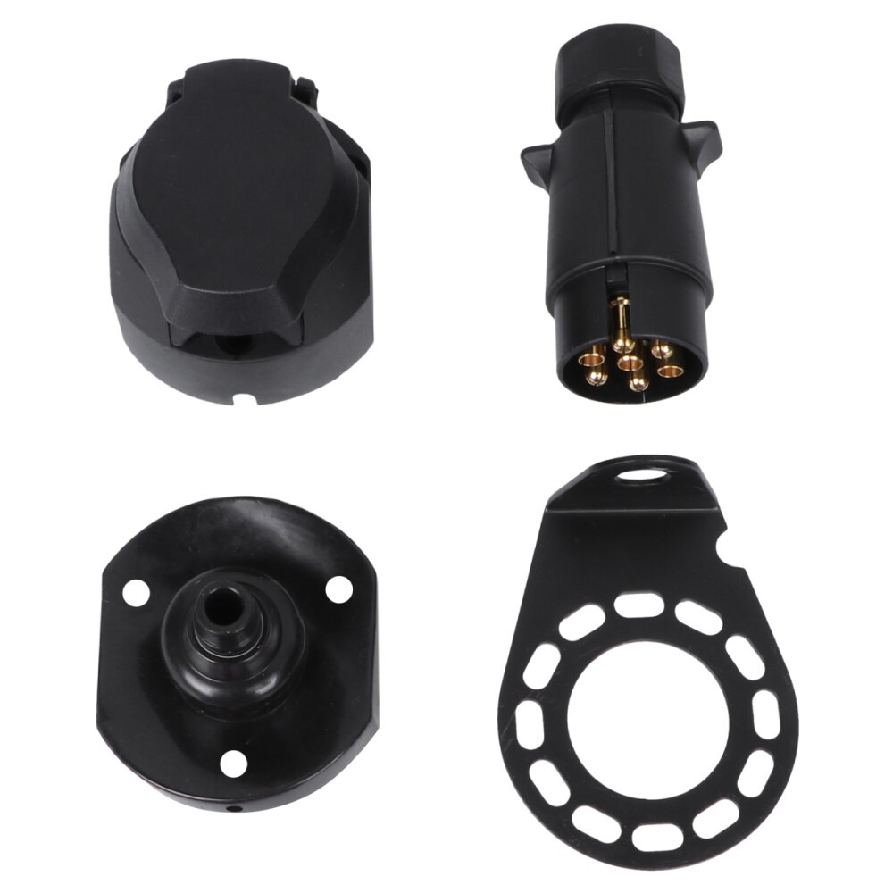 Round Hole Trailer Plug 7-Way Boat Truck Trailer Connector Plug Socket Bracket Set Kit Truck Trailer Connector