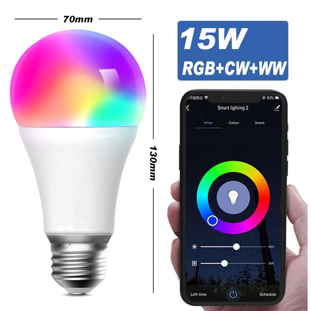 1PCS 15W WiFi Smart Light Bulb E27 B22 Dimmable RGB+CW LED Spotlight Bluetooth Voice Control Lamp Work With Alexa Google Home: 15W WIFI E27