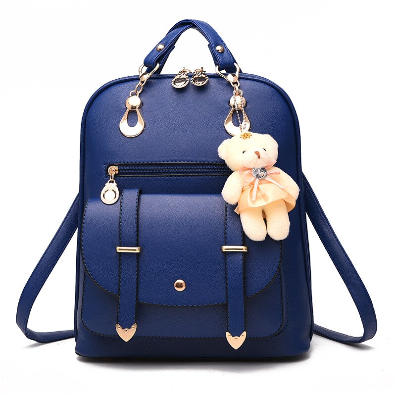 Backpack Women Pu Leather Female Backpacks Teenager Girls Female School Mochila Feminina Rucksack Mochilas Mujer: Blue