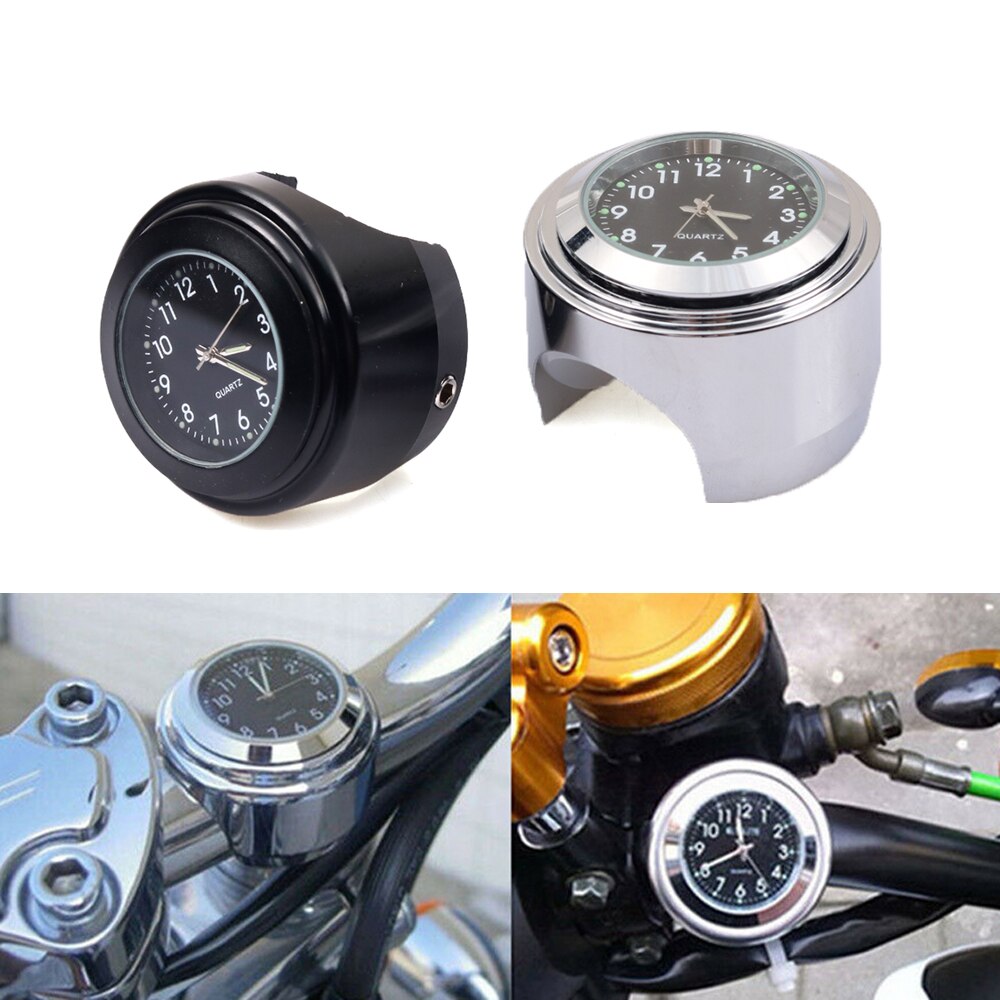 Motorcycle Quartz Clock 7/8" Waterproof Chrome Bike Handlebar Mount Watch Aluminum Luminous Clock Universal Moto Accessori Bla