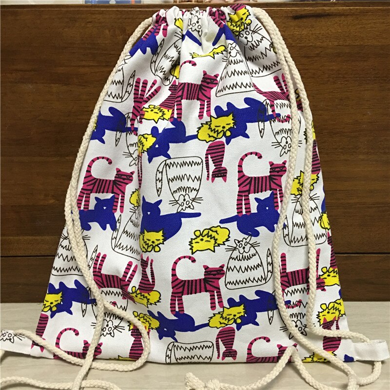 YILE Katoenen Canvas Trekkoord Student Rugzak Reizen Bag Schoenen Tas Gedrukt Blauw Geel Kat 1745f