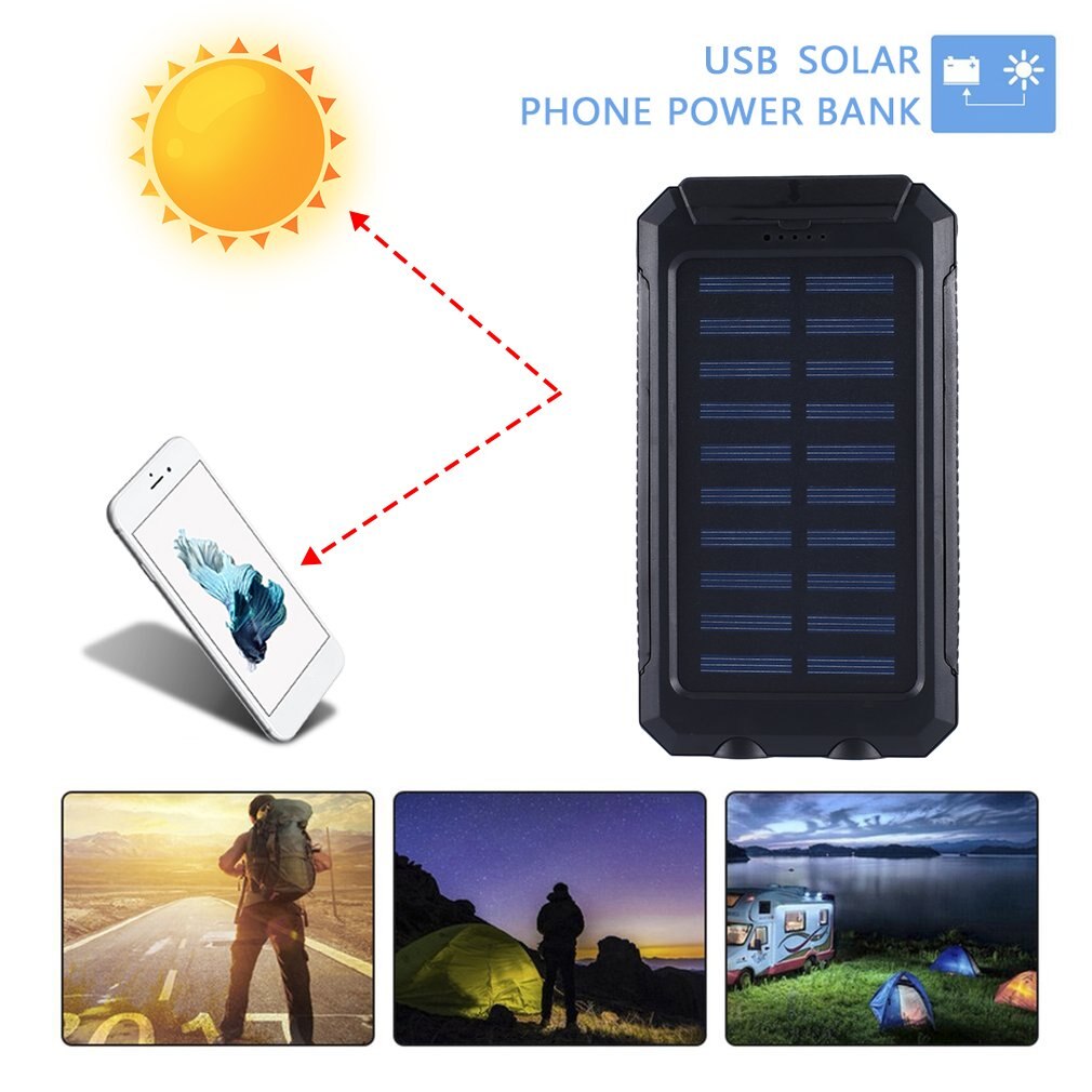 DIY Solar Power Bank Case 2 USB Ports External Charger Powerbank Case for Emergency Outdoor Camping Travel with Compass