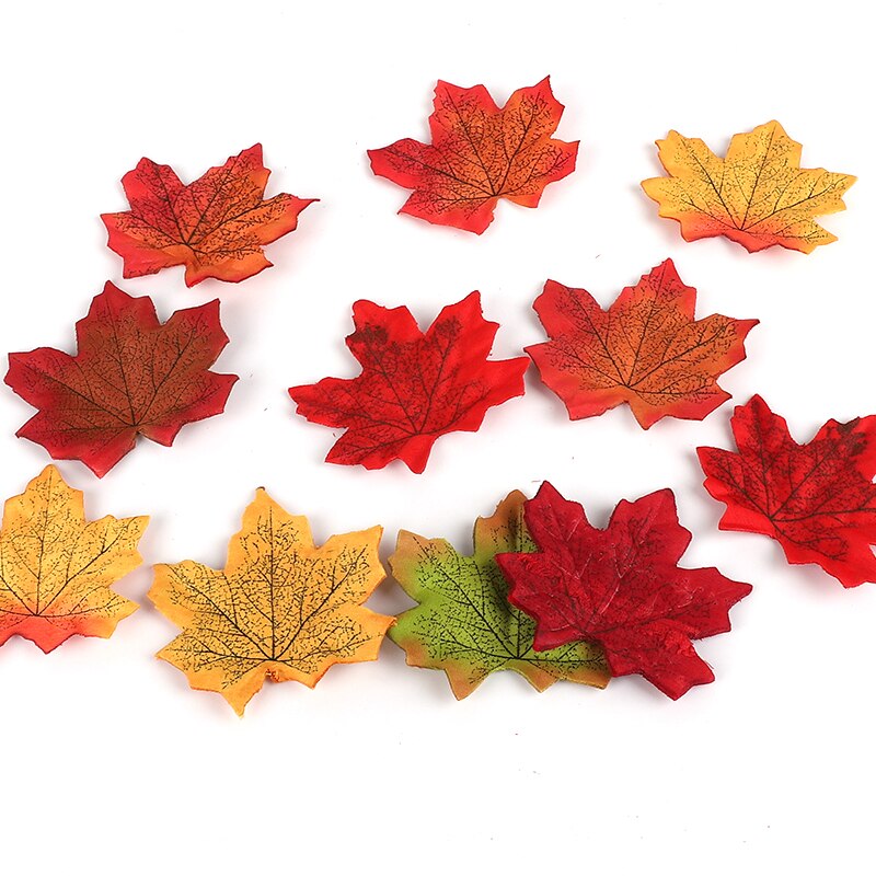 100Pcs Maple Leaves Artificial Leaves Simulation Halloween Autumn Leaves For Wedding Table Decorations Crafts Thanksgiving Day
