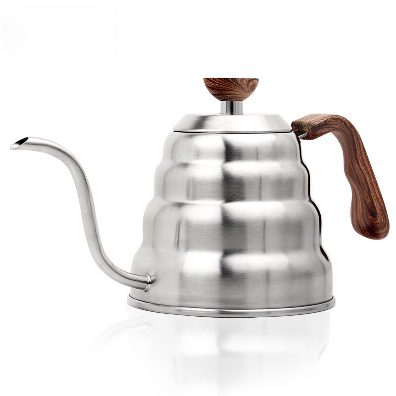 1.2L Stainless Steel pour over coffee moka pot espresso tea gooseneck kettle with Thermometer coffee accessories barista tools: W Wooden handle