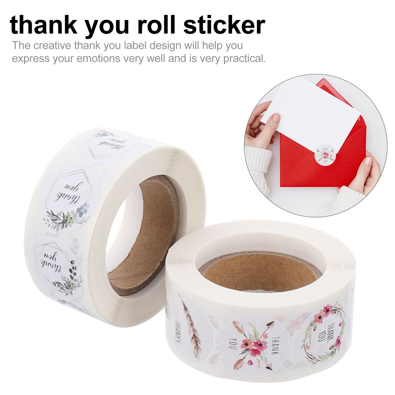 2 Rolls Thank You Tag Sticker Flower Label Wrapping Decals Sealing Stickers