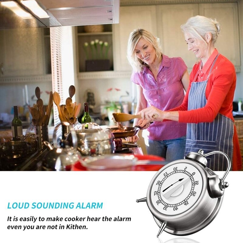 Mechanical Kitchen Timers - Stainless Steel Cooking Timer Kitchen Clock Countdown Timer with Loud Alarm