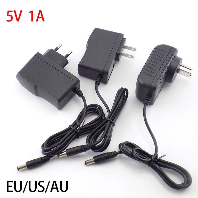 Ac Dc 5V 1A 1000ma Adapter Voeding Adapter Eu Au Us Plug 5.5Mm * 2.1Mm Muur oplader Voor Cctv Camera Led Strip Licht Lamp W17