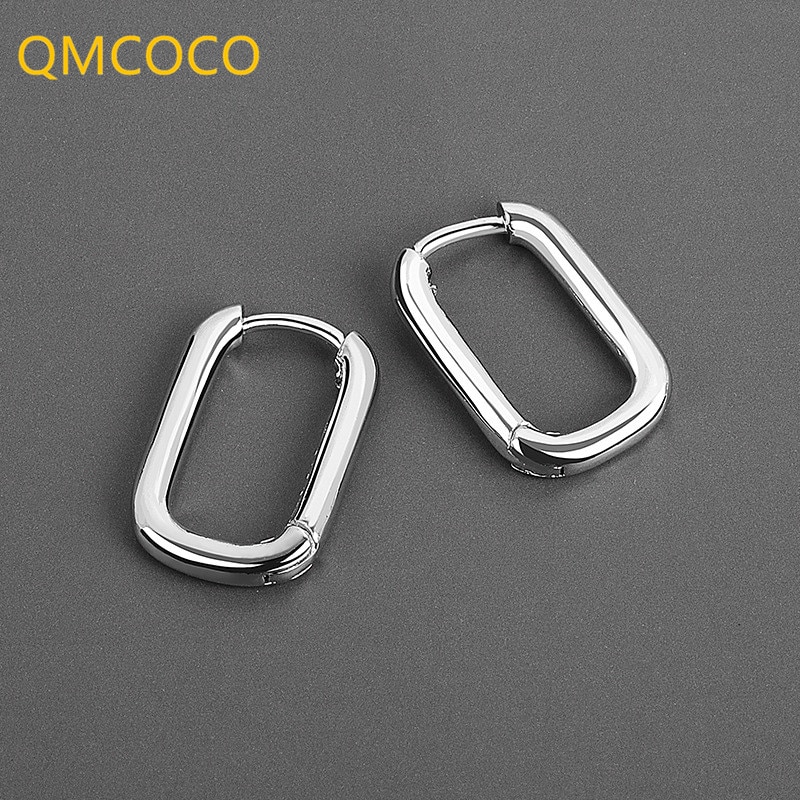 QMCOCO Silver Color Korean Trendy O-Shape Square Earrings Temperament Simple Charm Jewelry Accessories