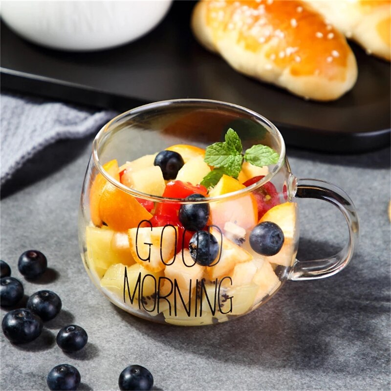 Visual Touch Good Morning Transparent Glass Tumbler Mug With Handle Glassware Coffee Tea Cups Milk Beer Soup Wine