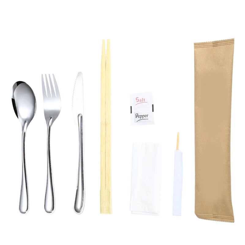 Visual Touch Portable Disposable Wooden Stainless Steel Cutlery Sets Spoon Chopsticks Travel Picnic Forks Restaurant Dinnerware: B