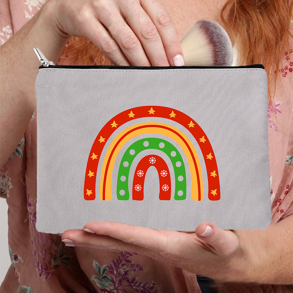 Rainbow kobiety płótno szare kosmetyczki torby moda Zipper torebeczka na kosmetyki podróż torebka na imprezę Organizer biżuterii kobiece prezenty: W10121-TBGY-D