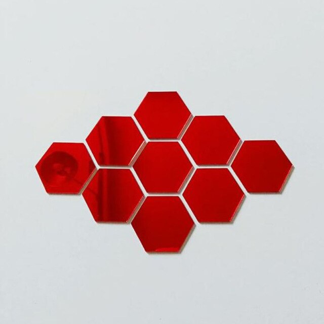 Removable Acrylic Mirror Setting Wall Sticker Decal for Home Living Room Bedroom Decor 3D Hexagon Wall Decals: Red / 1.6