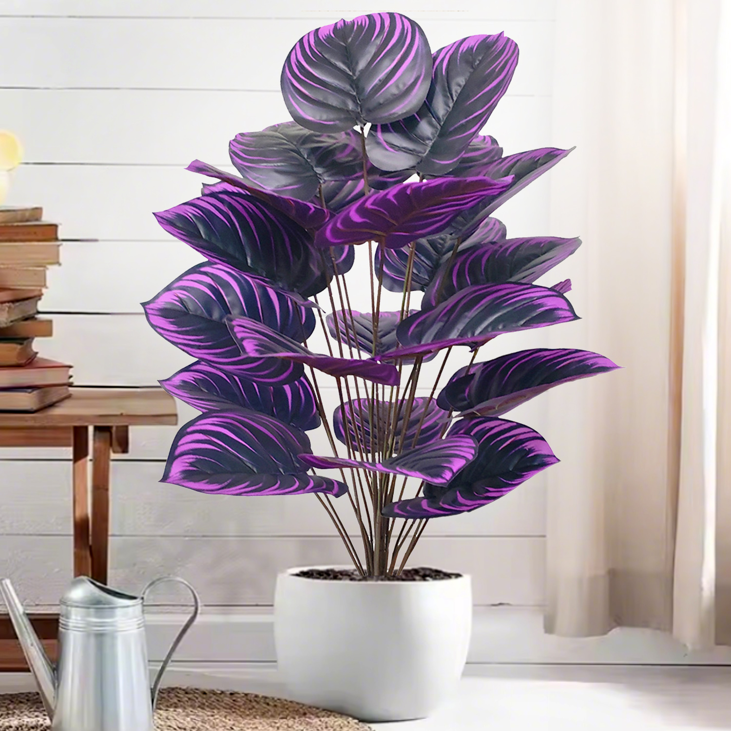 56-85cm kunstige lilla friske taro-akasie gule hjertegrønne eføy-skilpaddeblader til dekorasjon av hjem, hage, kontor