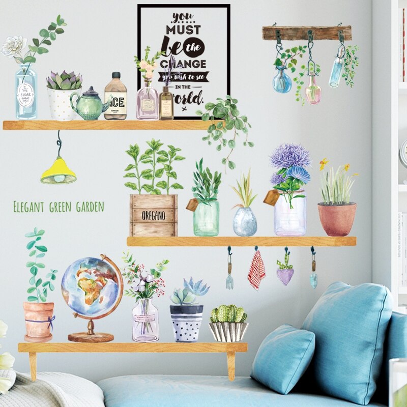 Flor em vaso para parede, flor de plantas adesivos para parede para quarto sala de estar cozinha fundo de decoração removível murais de parede de vinil