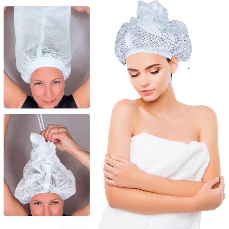 Netkap voor het drogen van krullend haar, verstelbare haarkap met trekkoord, geschikt voor het föhnen van lang haar, sneldrogende föhnkap, draagbaar.