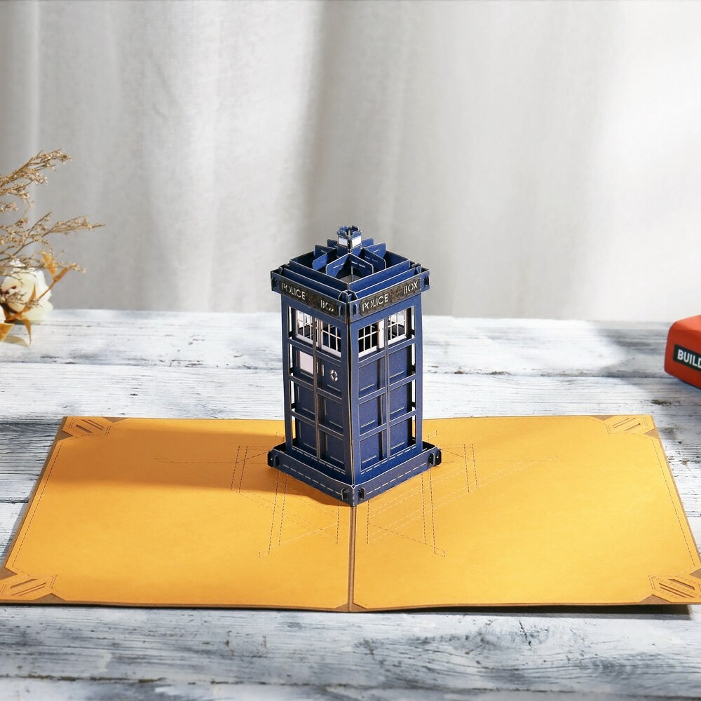 Ait onnittelukortti tardis puhelinkoppi käsintehty 3d taitettavaa pop-up postikorttia