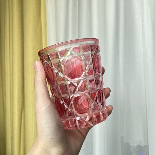 380ml European Whiskey Glass Starry Sky Cup Handmade Crystal Carved Drinkware Bar Supplies Beer Water Cup Drinking Wine Glasses: Pink 380ml-1pc