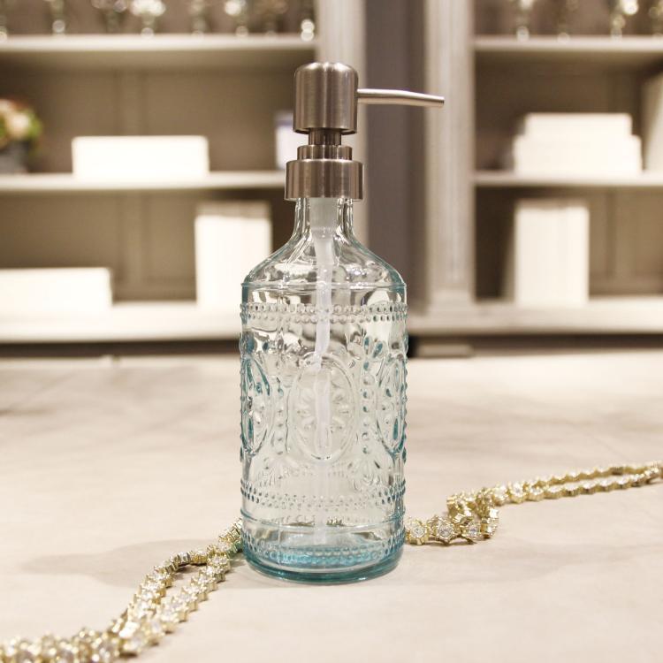 Blå glas bad flaske europæisk stil tryk fortynding shampoo vandflaske mund kop sæbe kasse: 1 badeflaske