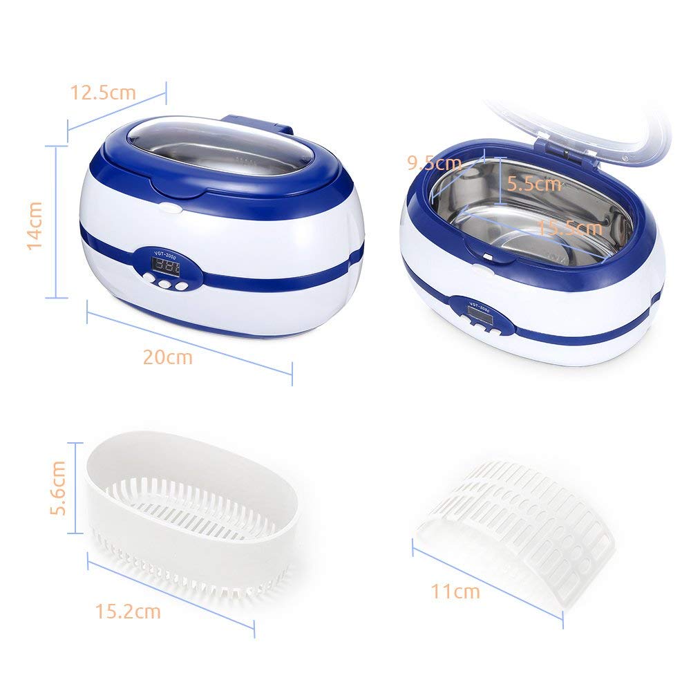 GTSONIC VGT-2000 Ultrasonic Cleaner 600ml 35W for Necklace Earrings Bracelets Dentures Household Ultrasonic Baths