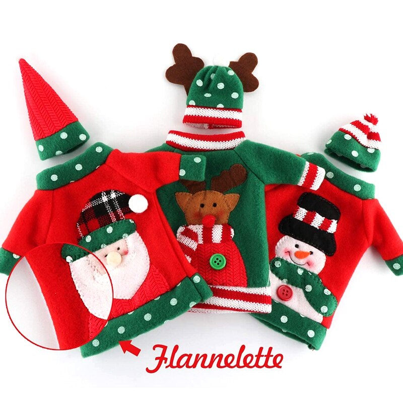 3Pcs Christmas Sweater Wine Bottle Cover Set With, Cute Christmas for Sweaters Birthday Party Crafts Decorations