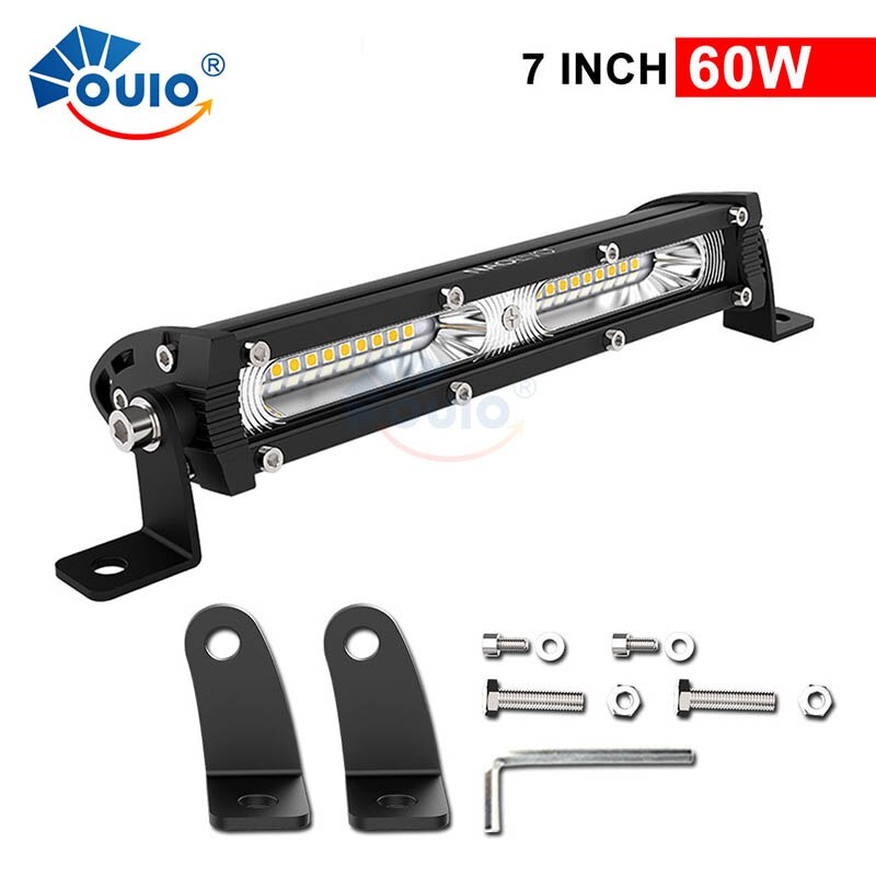 Ultra Slim 7" 13" 20" Led Light Bar 12V 24V Led Bar Combo Driving Work Light for Jeep ATV Trucks Tractor Off Road 4x4 Fog Lights: 7inch 60W