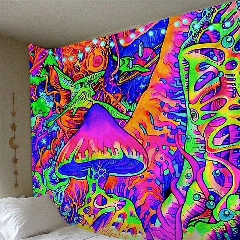 Hippie Tapestry Trippy Mushroom Tapestry Wall Hanging Art Psychedelic Tapestries: 200cm