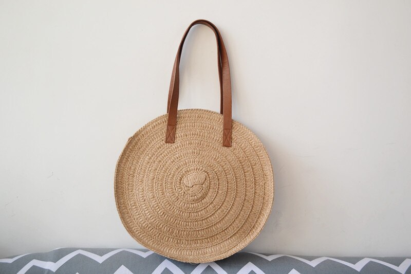 Vintage Braided Straw Bag Single Shoulder Handbagsc Vcation Beach Bags Boho Shoulder Bag: khaki