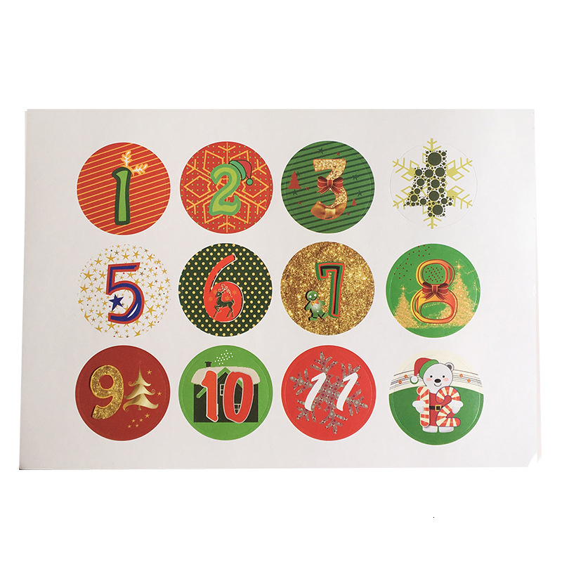 2 Stks/set Kerst Advent Nummer Sticker Cookies Kerst Candy Sealing Sticker Diy Geplaatst Bakken Decor Pakket Label