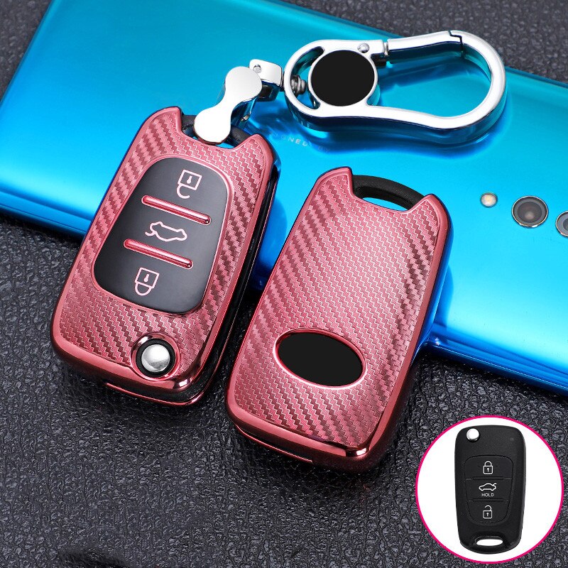 3 boutons en Fiber de carbone TPU voiture à distance clé à rabat housse coque gousset pour Hyundai I30 IX35 Verna pour KIA Sportage Sorento Rondo Soul RIO