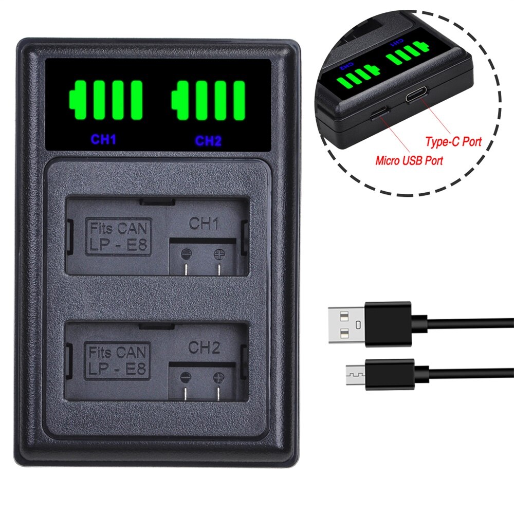 LP-E8 LPE8 LP E8 Batterie 1500mAh + LED Dual Ladegerät für Kanon EOS 550D 600D 650D 700D Kuss X4 x5 X6i X7i Rebell T2i T3i T4i T5i.: Ladegerät nur