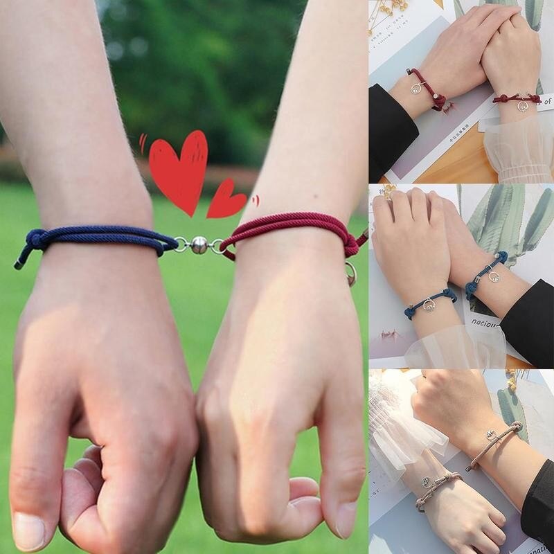 2 pièces/ensemble jumelé Bracelets fermoir magnétique Couple Bracelet réglable tressé corde Couple Bracelet bijoux