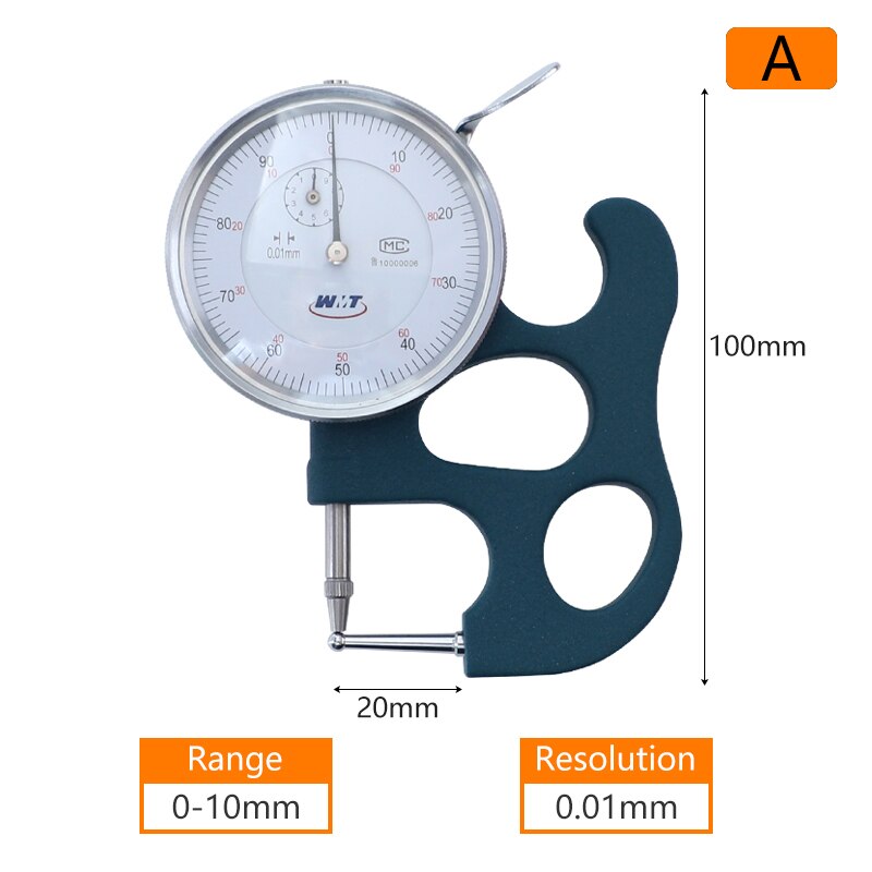 Urtavla tjockleksmätare 0-10mm/0.01mm vit stålsond tjockleksmätare för mjukt material rör väggtjocklek mätverktyg: 0-10 x 20mm