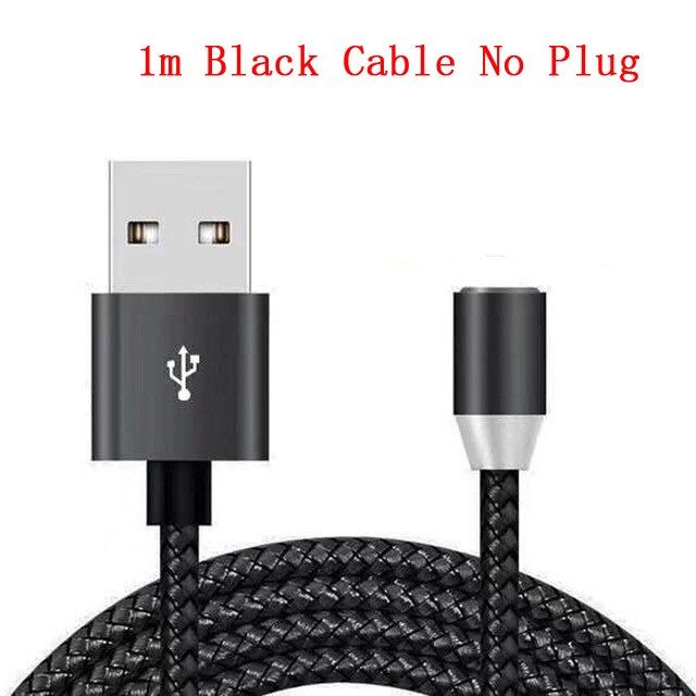 Magnetic Charger Micro USB Cable Plug Round Magnetic Cable Plug Fast Charging Wire Cord Magnet USB Type C Cable Plug: 1m Black  No plug