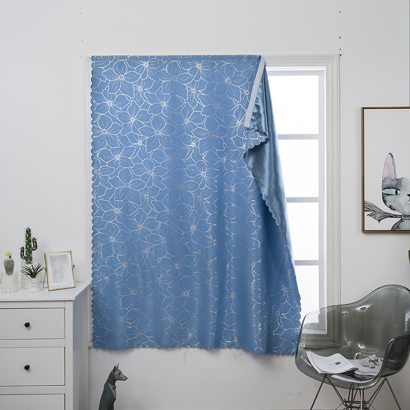 Slagfrit velcro-mørklægningsgardin til stuen soveværelse vinduesgardiner beskyttende væg let installeret gardiner шторы: Blå