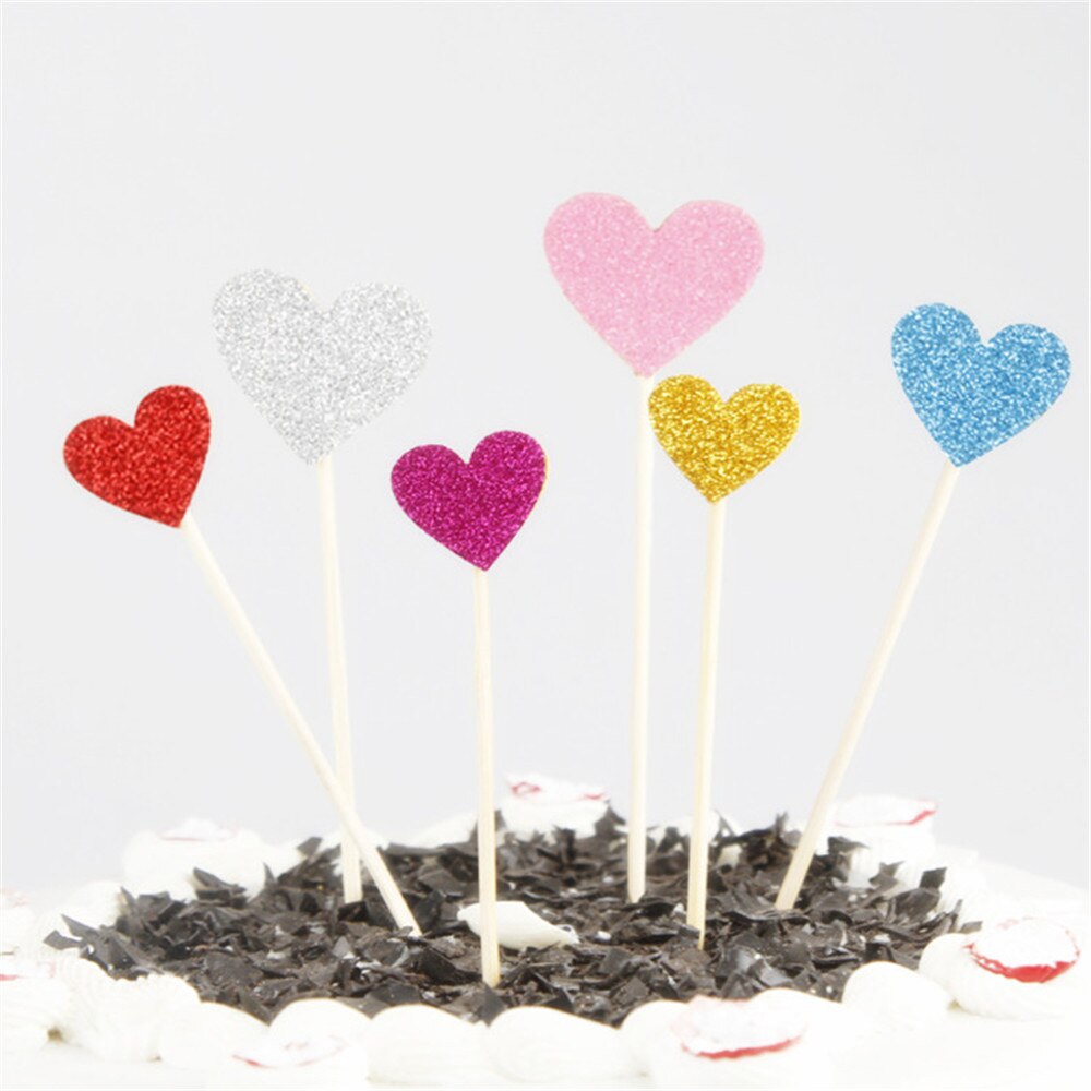 40PCS/set Handmade Lovely Pink Heart Cupcake Toppers Cake Party Supplies Birthday Wedding Party Decoration P20